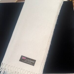 Scottish Luxurious White Cashmere Scarf. Total Length 65”.